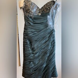 Ysa Makino Strapless Beaded Bust Dark Teal Dress